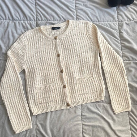 $70 MANGO knit cardigan women's button jacket beige size large - Picture 1 of 4